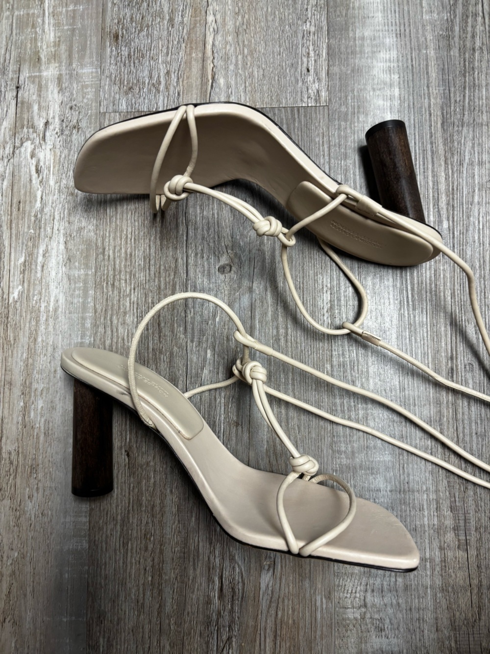 Massimo Dutti Strappy Ankle Lace-Up Sandals with Wood Heels